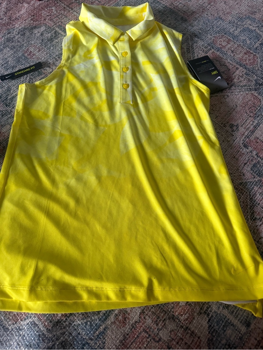 NEW NIKE WOMEN DRI FIT FAIRWAY PRINT GOLF POLO OPTI YELLOW SMALL